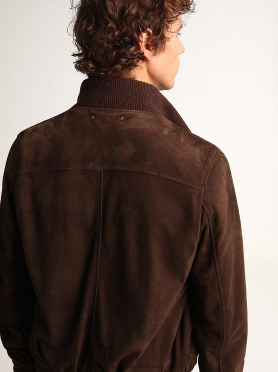FDVPX827 Golden Goose hombres chaqueta de vuelo de la colección en ante marrón oscuro