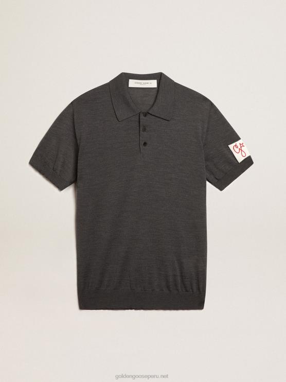 FDVPX732 Golden Goose hombres polo de manga corta de lana merino gris
