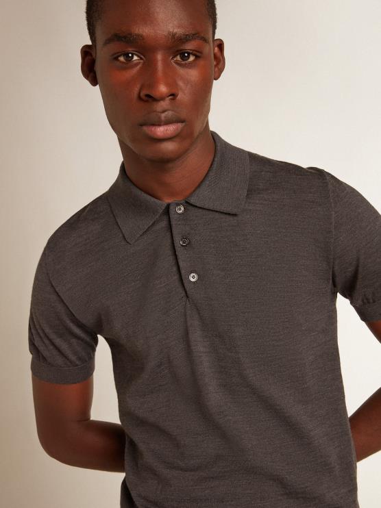 FDVPX732 Golden Goose hombres polo de manga corta de lana merino gris