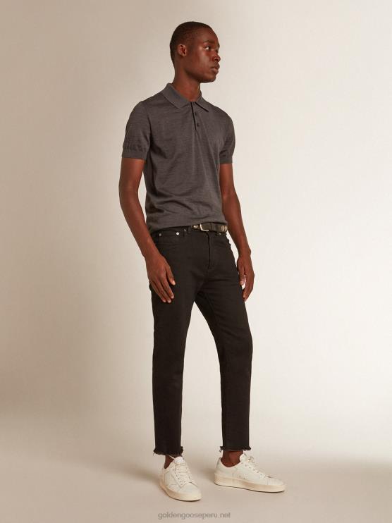 FDVPX732 Golden Goose hombres polo de manga corta de lana merino gris