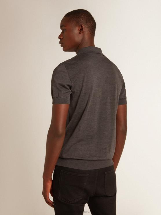 FDVPX732 Golden Goose hombres polo de manga corta de lana merino gris