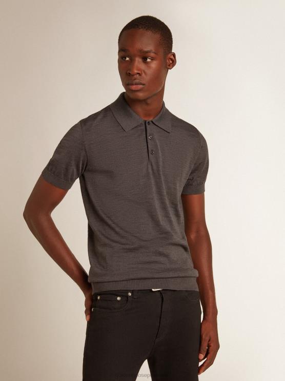 FDVPX732 Golden Goose hombres polo de manga corta de lana merino gris