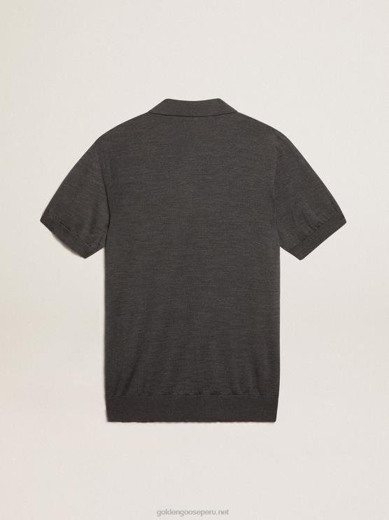 FDVPX732 Golden Goose hombres polo de manga corta de lana merino gris