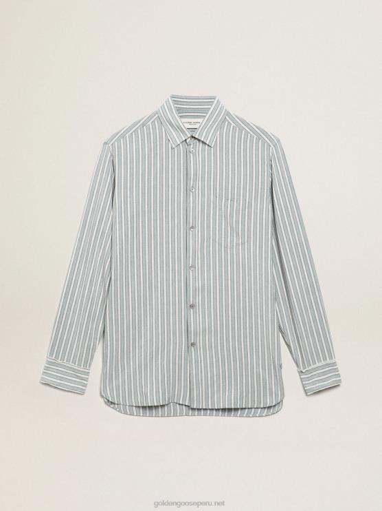 FDVPX750 Golden Goose hombres camisa de la colección Journey con rayas aguamarinas