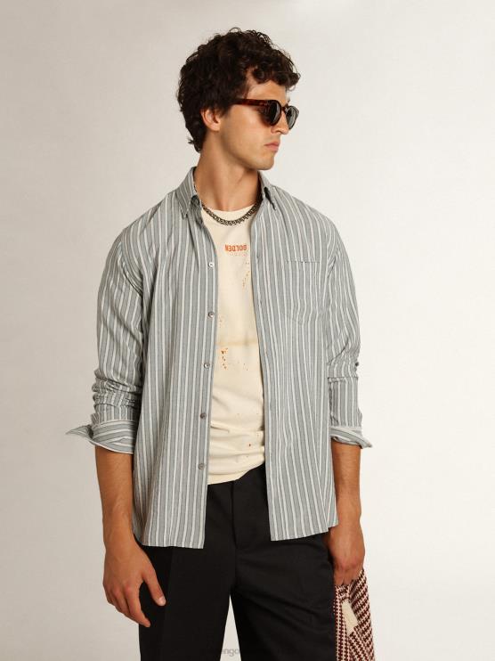 FDVPX750 Golden Goose hombres camisa de la colección Journey con rayas aguamarinas