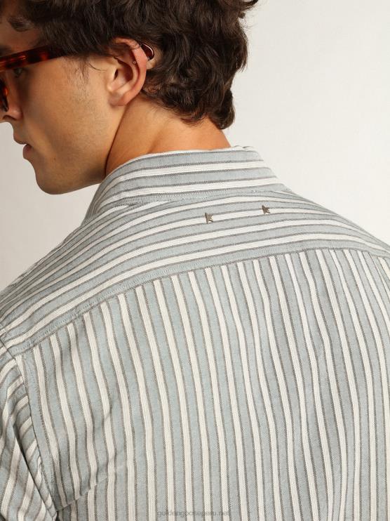 FDVPX750 Golden Goose hombres camisa de la colección Journey con rayas aguamarinas