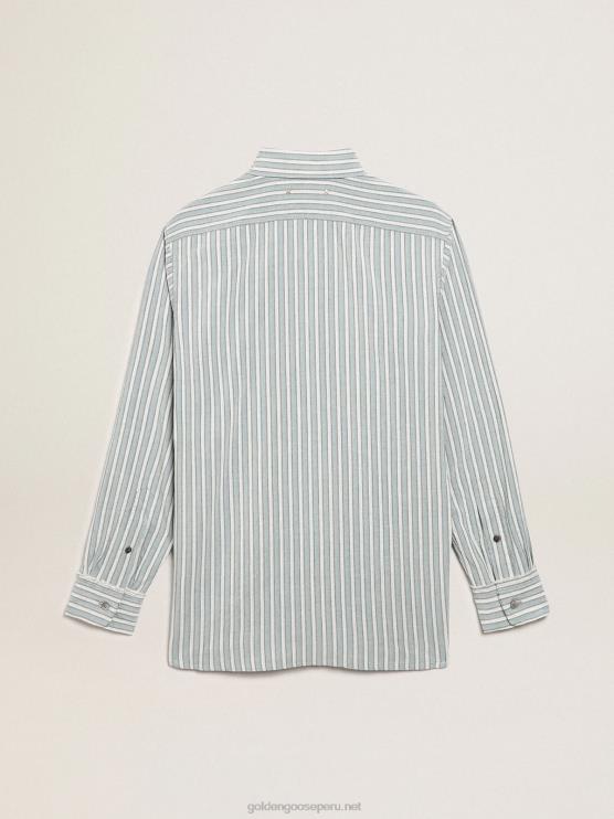 FDVPX750 Golden Goose hombres camisa de la colección Journey con rayas aguamarinas