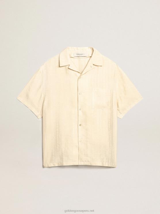 FDVPX779 Golden Goose hombres camisa de manga corta de lino color pergamino