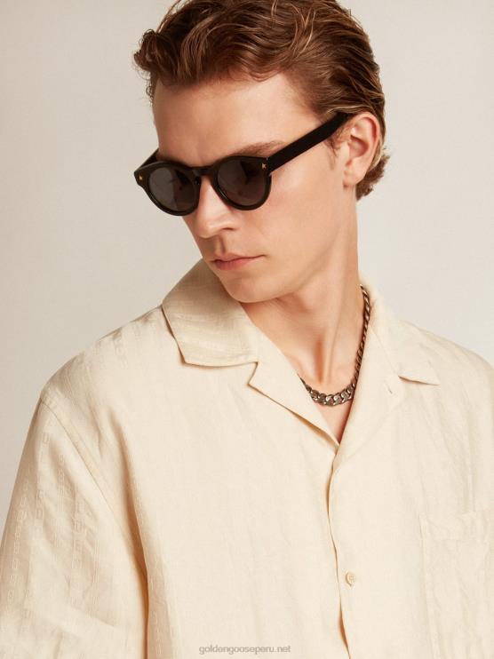 FDVPX779 Golden Goose hombres camisa de manga corta de lino color pergamino