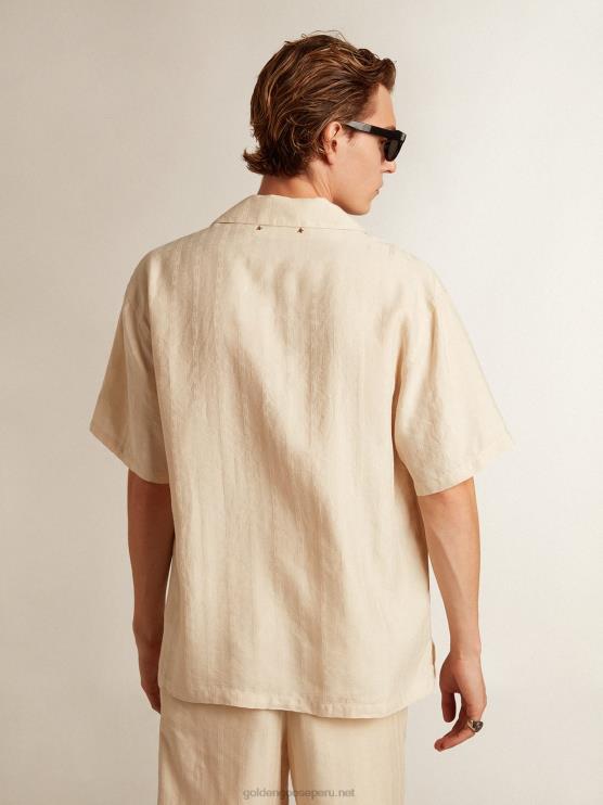 FDVPX779 Golden Goose hombres camisa de manga corta de lino color pergamino