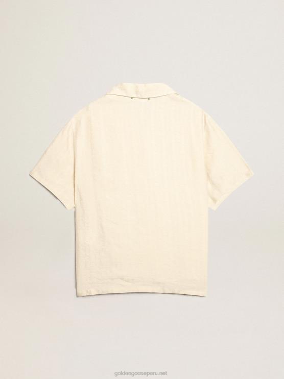 FDVPX779 Golden Goose hombres camisa de manga corta de lino color pergamino