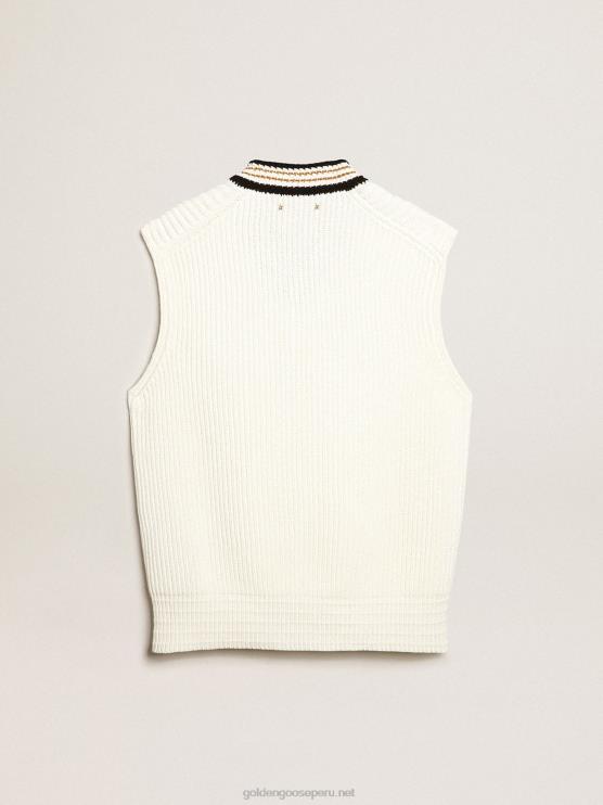 FDVPX783 Golden Goose hombres chaleco con cuello de pico en hilo de algodón color papiro