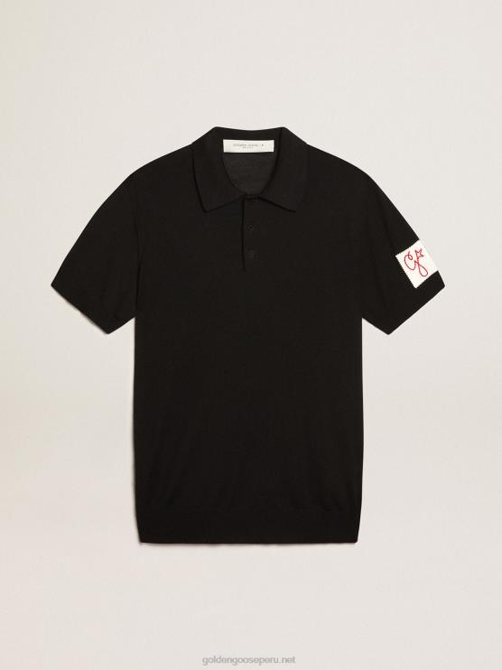 FDVPX803 Golden Goose hombres polo de manga corta en lana merino negra