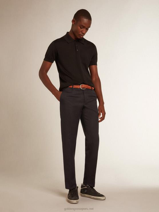 FDVPX803 Golden Goose hombres polo de manga corta en lana merino negra