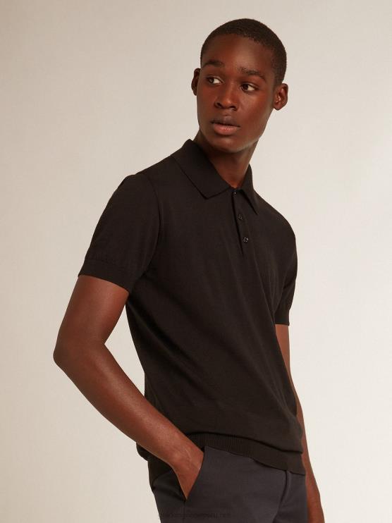 FDVPX803 Golden Goose hombres polo de manga corta en lana merino negra