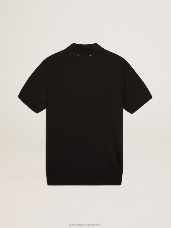 FDVPX803 Golden Goose hombres polo de manga corta en lana merino negra