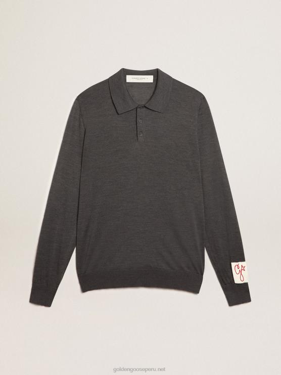 FDVPX804 Golden Goose hombres polo de manga larga en lana merino gris