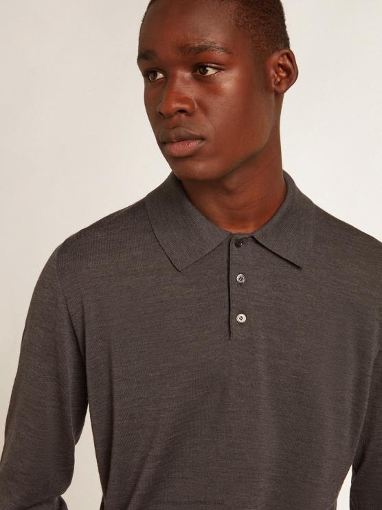 FDVPX804 Golden Goose hombres polo de manga larga en lana merino gris