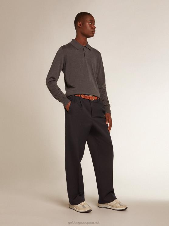 FDVPX804 Golden Goose hombres polo de manga larga en lana merino gris