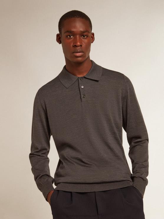 FDVPX804 Golden Goose hombres polo de manga larga en lana merino gris