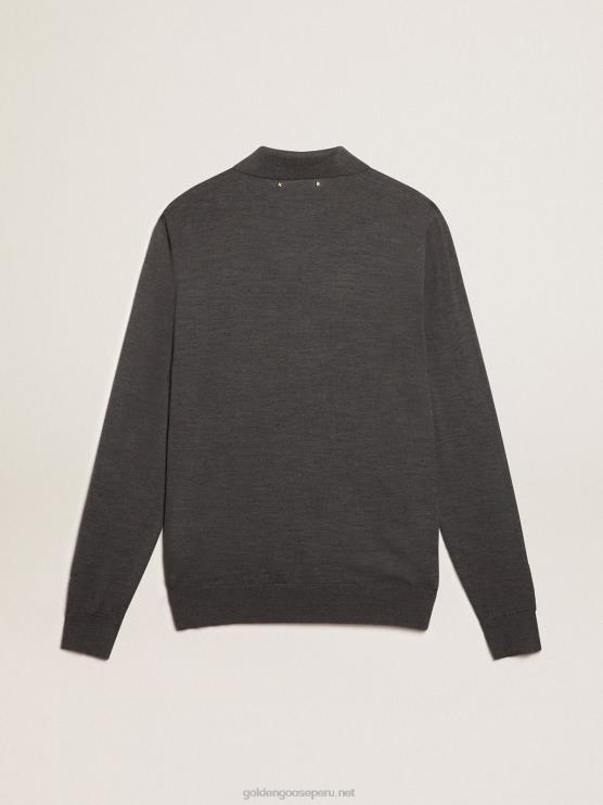 FDVPX804 Golden Goose hombres polo de manga larga en lana merino gris
