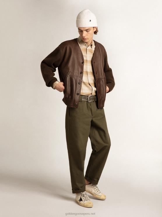 FDVPX807 Golden Goose hombres camisa slim pimienta y arena oscuro