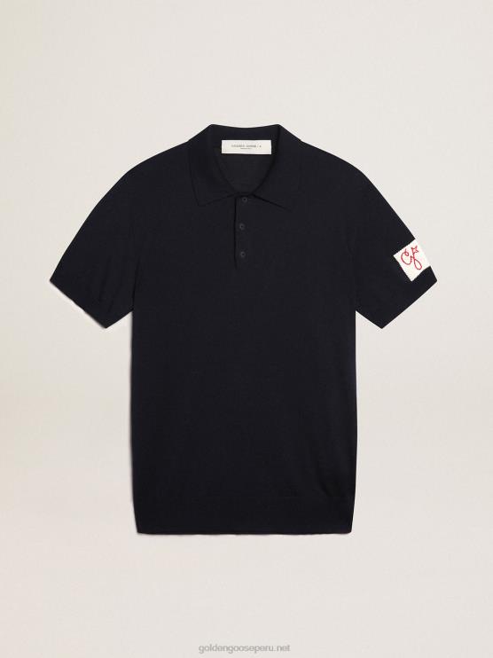 FDVPX808 Golden Goose hombres polo de manga corta de lana merino azul marino
