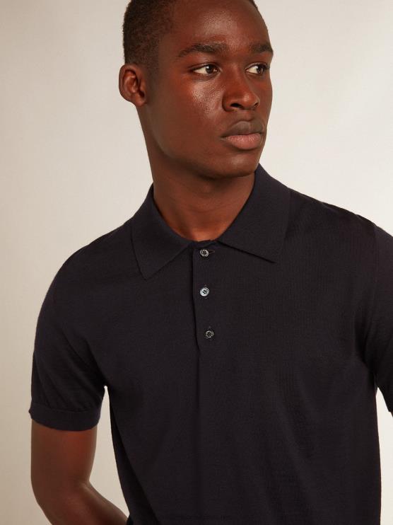 FDVPX808 Golden Goose hombres polo de manga corta de lana merino azul marino