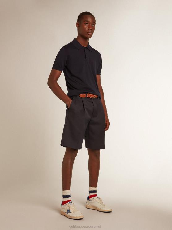FDVPX808 Golden Goose hombres polo de manga corta de lana merino azul marino