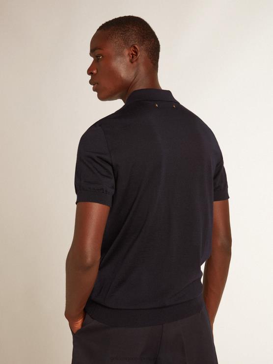 FDVPX808 Golden Goose hombres polo de manga corta de lana merino azul marino