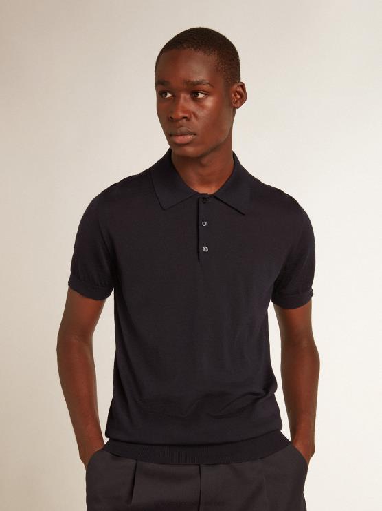 FDVPX808 Golden Goose hombres polo de manga corta de lana merino azul marino