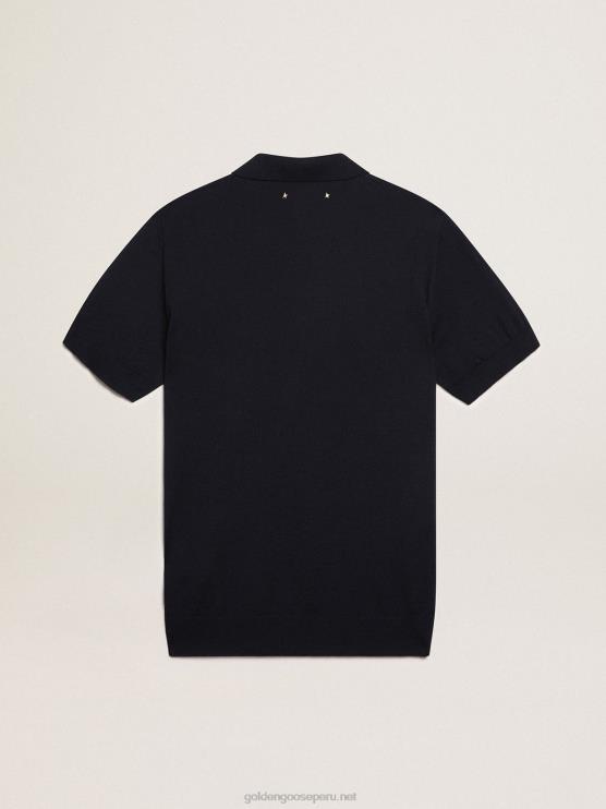 FDVPX808 Golden Goose hombres polo de manga corta de lana merino azul marino
