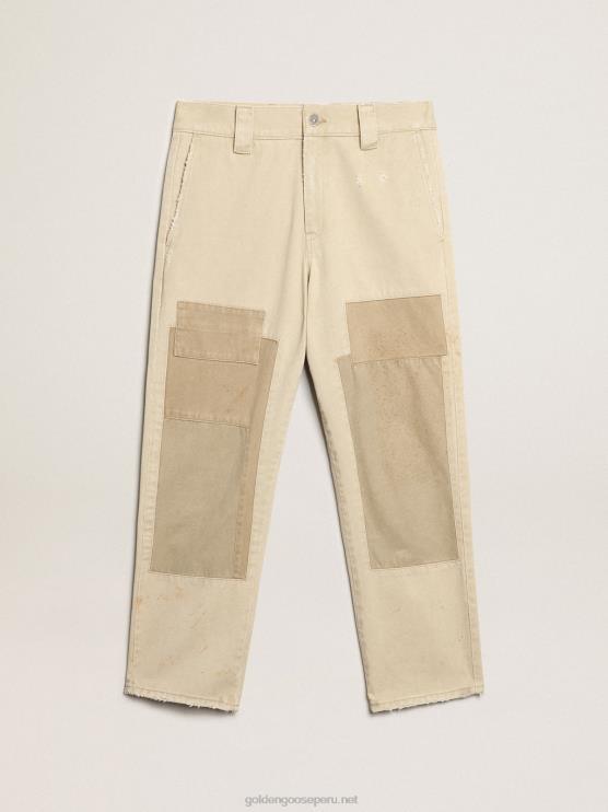 FDVPX813 Golden Goose hombres pantalones de algodón en mezcla de beige