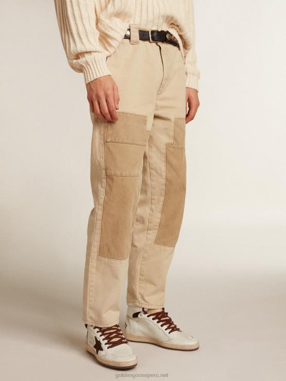 FDVPX813 Golden Goose hombres pantalones de algodón en mezcla de beige