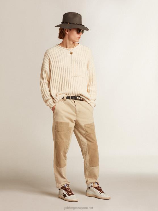 FDVPX813 Golden Goose hombres pantalones de algodón en mezcla de beige