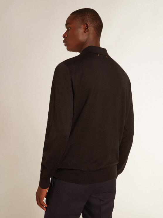 FDVPX814 Golden Goose hombres polo de manga larga en lana merino negra
