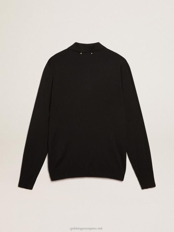 FDVPX814 Golden Goose hombres polo de manga larga en lana merino negra