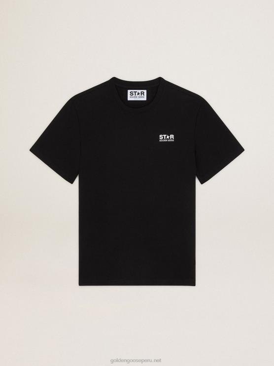 FDVPX690 Golden Goose hombres camiseta negra de la colección star con logo y estrella en contraste en blanco