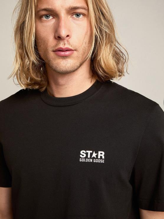 FDVPX690 Golden Goose hombres camiseta negra de la colección star con logo y estrella en contraste en blanco