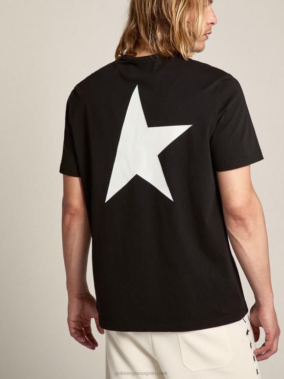 FDVPX690 Golden Goose hombres camiseta negra de la colección star con logo y estrella en contraste en blanco