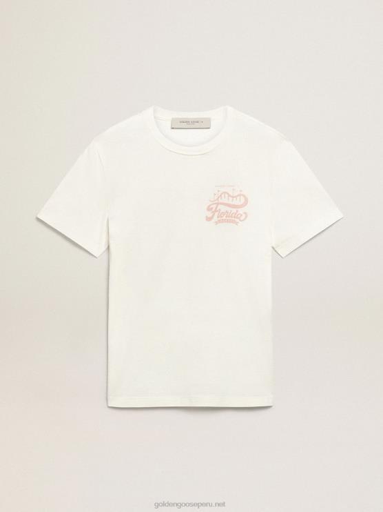 FDVPX695 Golden Goose hombres camiseta colección travel blanca con doble estampado lila