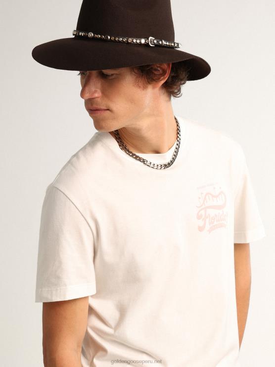 FDVPX695 Golden Goose hombres camiseta colección travel blanca con doble estampado lila