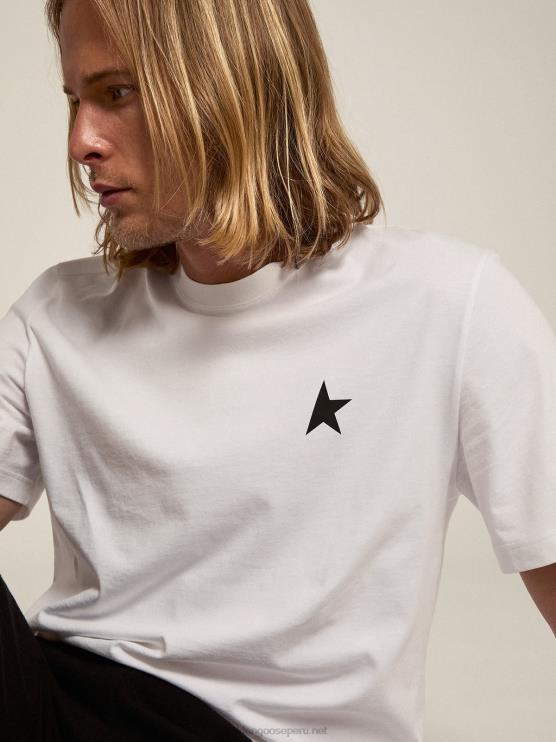 FDVPX697 Golden Goose hombres camiseta blanca de la colección star con estrella negra en la parte delantera