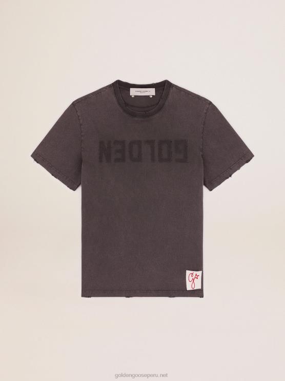 FDVPX699 Golden Goose hombres camiseta de la colección en gris antracita con tratamiento envejecido
