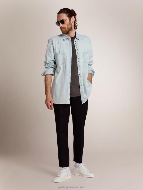 FDVPX699 Golden Goose hombres camiseta de la colección en gris antracita con tratamiento envejecido