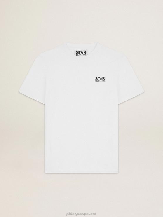 FDVPX702 Golden Goose hombres camiseta blanca de la colección star con logo y estrella en contraste en negro