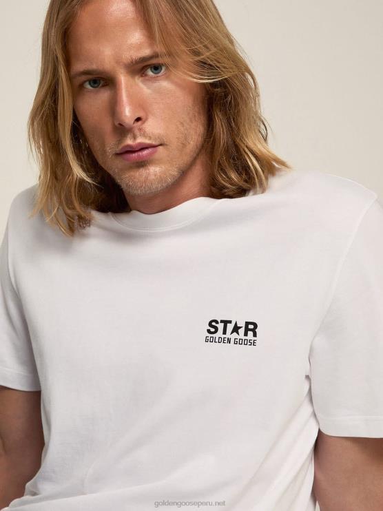 FDVPX702 Golden Goose hombres camiseta blanca de la colección star con logo y estrella en contraste en negro