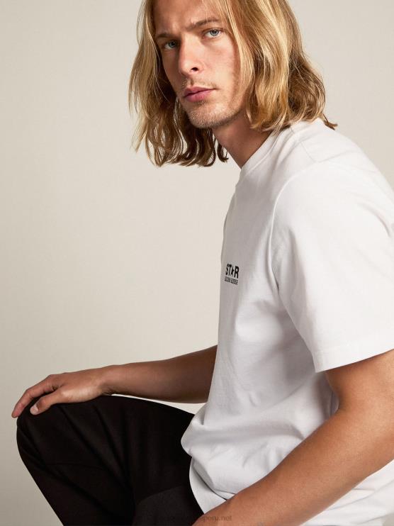 FDVPX702 Golden Goose hombres camiseta blanca de la colección star con logo y estrella en contraste en negro