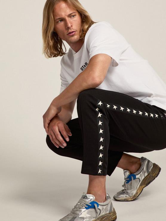 FDVPX702 Golden Goose hombres camiseta blanca de la colección star con logo y estrella en contraste en negro