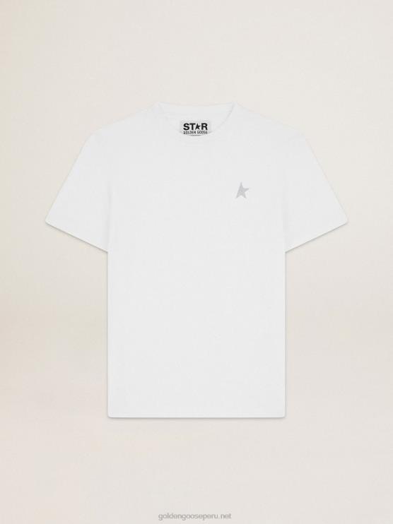 FDVPX706 Golden Goose hombres camiseta blanca de la colección star con estrella en glitter plateado en la parte delantera
